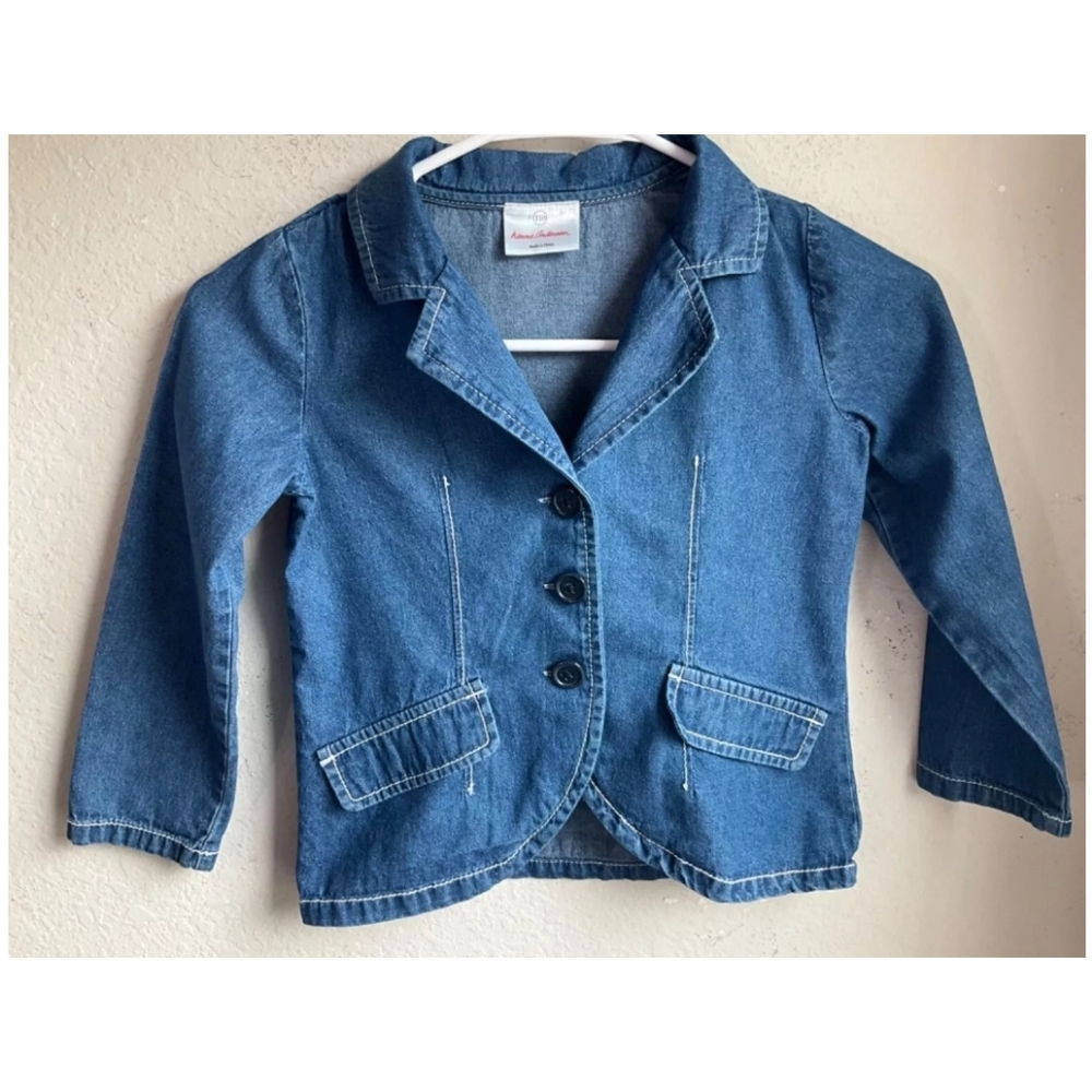 Hanna Andersson Girls Sz 110 or 5 Button Up Denim Jean Jacket Blazer Cotton